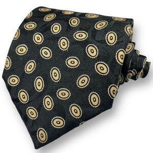 ERMENEGILDO ZEGNA EUC Men’s Vintage Black Geometric Medallion 100% Silk Tie